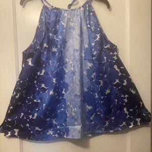 Lane Bryant Tank Top Silky Blue Floral Tie Neck Tank  Size 2X NWT